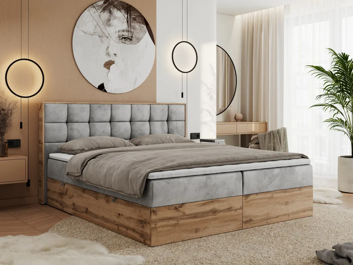 Boxspringbett mit Topper und Kopfteil im Detail